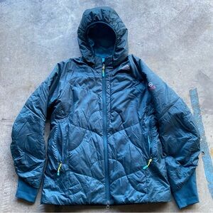 NORTH FACE DOWN SUMMIT SERIES HOODED INSULATED PARKA JACKET BLUE GREEN